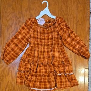 🧡 btween Orange Plaid Smocked Dress + Matching Scrunchie – Girls Size 6 – NWT